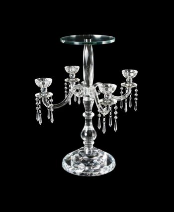 25" Lead Crystal Candelabra with 10" Floral Plate