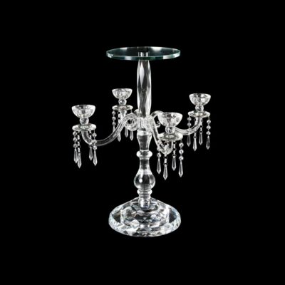 25" Lead Crystal Candelabra with 10" Floral Plate