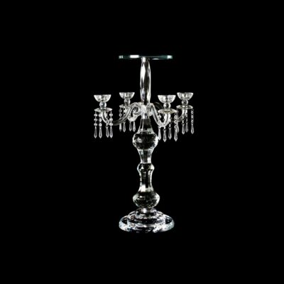 32" Lead Crystal Candelabra with 10" Floral Plate