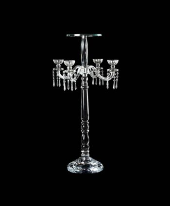 38" Lead Crystal Candelabra with 10" Floral Plate
