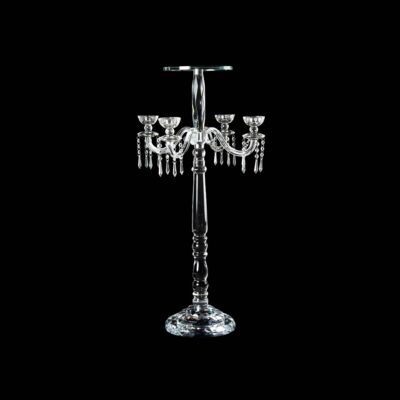 38" Lead Crystal Candelabra with 10" Floral Plate