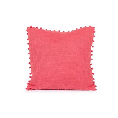 Rosy Pink Pillow with Pom Pom Balls