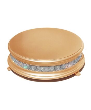 14" Gold Wood Round Crystal Cake Stand