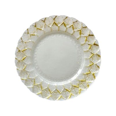 Gold & White Alpine Leaf Glass Charger